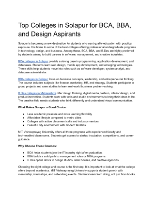 Top Colleges in Solapur for BCA, BBA, and Design Aspirants