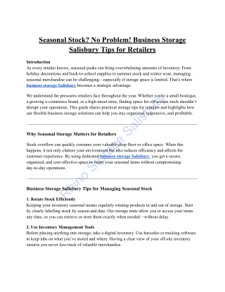 Seasonal Stock: No Problem! Business Storage Salisbury Tips for Retailers