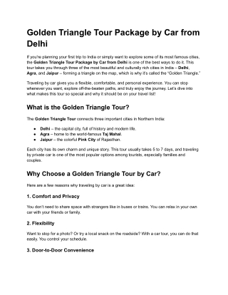 Golden Triangle Tour Package by Car from Delhi