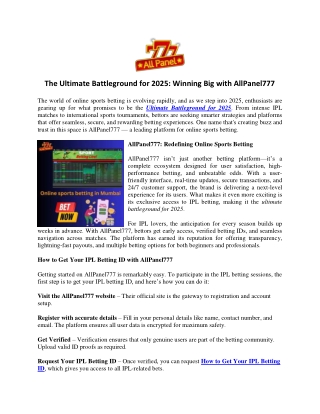 The Ultimate Battleground for 2025 Winning Big with AllPanel777