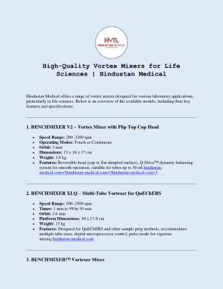 High-Quality Vortex Mixers for Life Sciences - Hindustan Medical