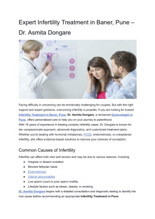 Expert Infertility Treatment in Baner, Pune – Dr Asmita Dongare