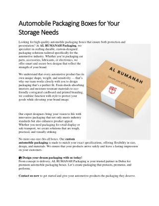 Automobile Packaging Boxes for Your Storage Needs
