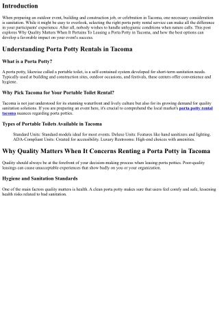 Why Quality Matters When It Concerns Renting a Porta Potty in Tacoma