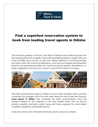 Find a superfast reservation system to book from leading travel agents in Odisha