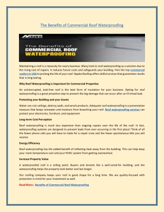 Benefits of Commercial Roof Waterproofing