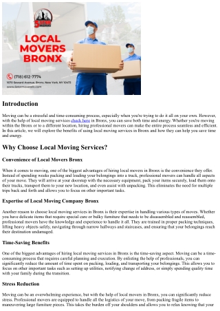 Save Time and Energy with Local Moving Services in Bronx