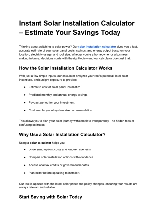Instant Solar Installation Calculator – Estimate Your Savings Today
