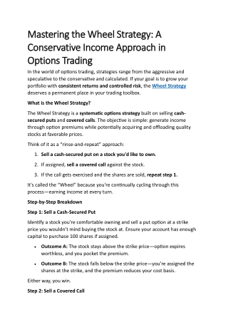 Mastering the Wheel Strategy A Conservative Income Approach in Options Trading