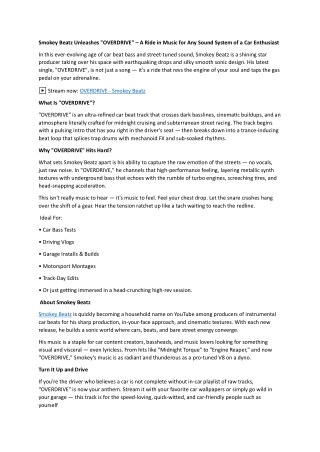 "OVERDRIVE" – A Ride in Music for Any Sound System of a Ca