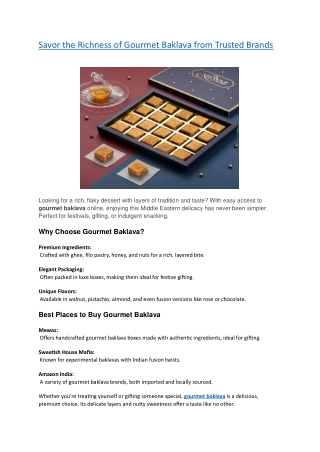 Savor the Richness of Gourmet Baklava from Trusted Brands