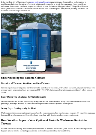 How Weather Impacts Your Choice of Portable Toilet Rentals in Tacoma