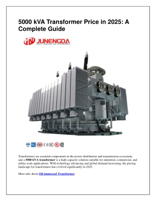 5000 kVA Transformer Price in 2025 -A Complete Guide