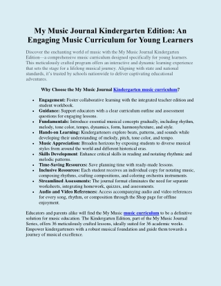 My Music Journal Kindergarten Edition