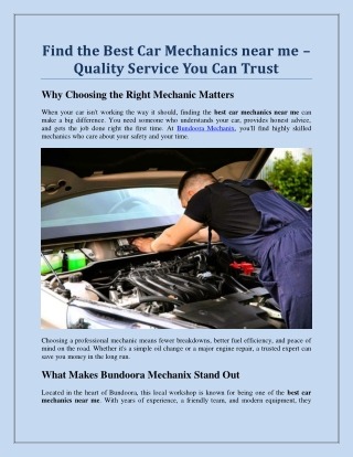Find the Best Car Mechanics near me – Quality Service You Can Trust