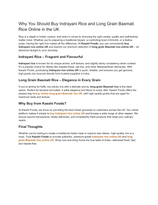 Why You Should Buy Indrayani Rice and Long Grain Basmati Rice Online in the UK