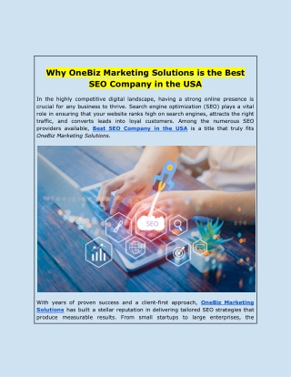 Why OneBiz Marketing Solutions is the Best SEO Company in the USA