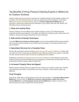 Top Benefits of Hiring Pressure Cleaning Experts in Melbourne for Outdoor Surfaces