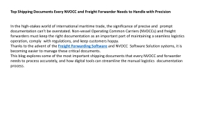 Top Shipping Documents Every NVOCC and Freight Forwarder Needs to Handle with Precision
