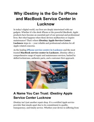 iDestiny iPhone Service Centre in Lucknow – Fast & Reliable Repairs