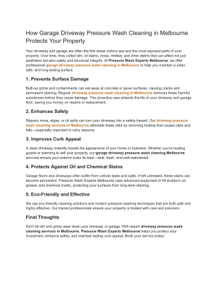 How Garage Driveway Pressure Wash Cleaning in Melbourne Protects Your Property