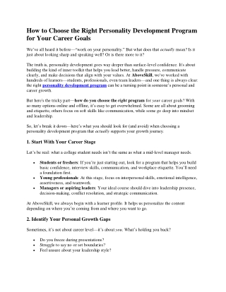 How to Choose the Right Personality Development Program for Your Career Goals