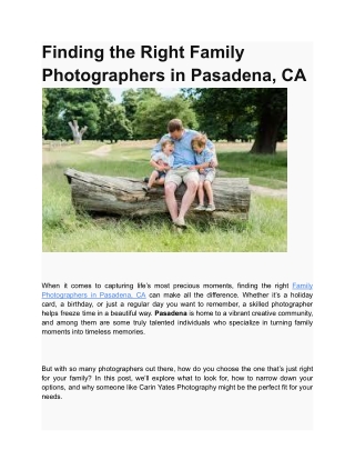 Finding the Right Family Photographers in Pasadena, CA