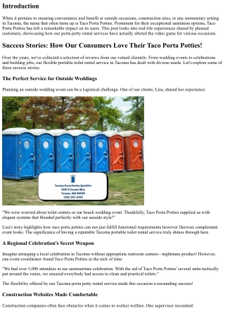 Success Stories: How Our Consumers Love Their Taco Porta Potties!