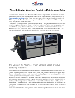 Wave Soldering Machines Predictive Maintenance Guide