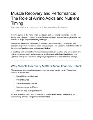 Muscle Recovery and Performance