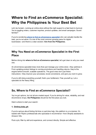 Where to Find an eCommerce Specialist- Why the Philippines Is Your Best Bet