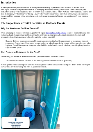 Planning an Outdoor Performance? Here's Why You Need a Portland Restroom Rental!