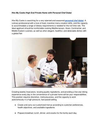 Hire My Cooks High End Private Home with Personal Chef Dubai
