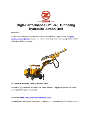 High-Performance CYTJ45 Tunneling Hydraulic Jumbo Drill
