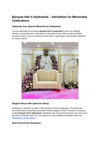 Banquet Hall in Hyderabad – Book Aahladham for Your Big Day