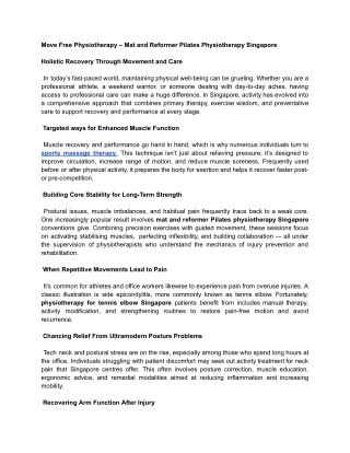 Move Free Physiotherapy – Mat and Reformer Pilates Physiotherapy Singapore