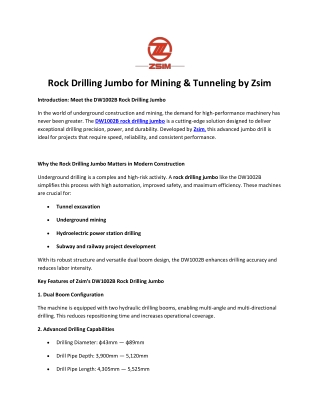 Rock Drilling Jumbo for Mining & Tunneling by Zsim