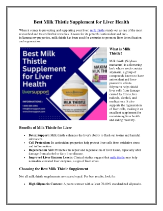 Best Milk Thistle Supplement for Liver Health
