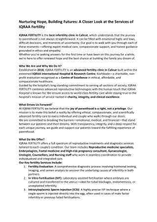 Best Infertility Clinic in Calicut I IQRAA Fertility