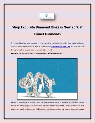 Shop Exquisite Diamond Rings in New York at Planet Diamonds