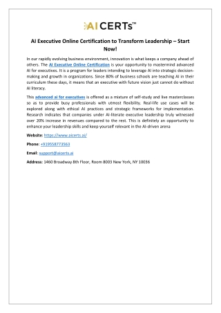 AI Executive Online Certification to Transform Leadership – Start Now!