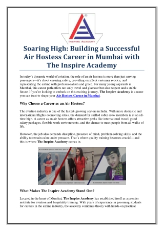 Air Hostess Career in Mumbai – Build Your Future with The Inspire Academy