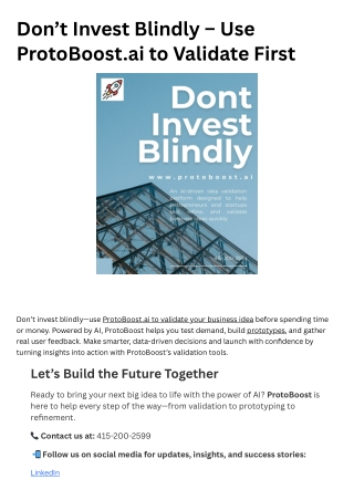 Don’t Invest Blindly – Use ProtoBoost.ai to Validate First