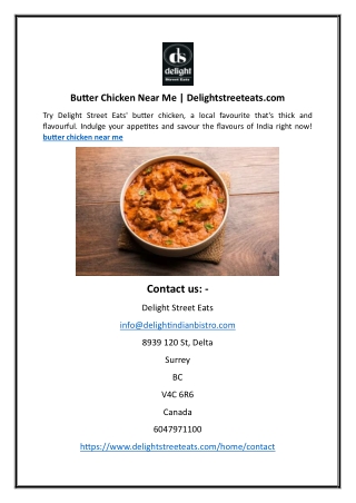 Butter Chicken Near Me | Delightstreeteats.com
