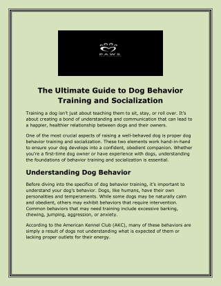 The Ultimate Guide to Dog Behavior Training and Socialization