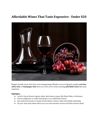 Affordable Wines That Taste Expensive - Under $20