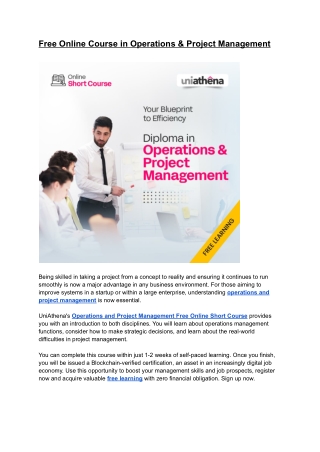 Free Online Course in Operations & Project Management