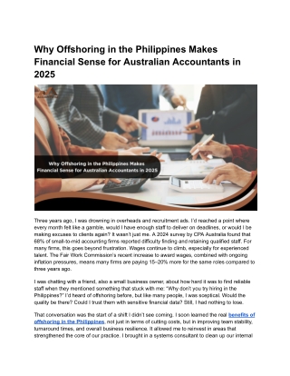 Why Offshoring in the Philippines Makes Financial Sense for Australian Accountants in 2025