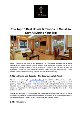 The Top 10 Best Hotels & Resorts in Manali to Stay At During Your Trip