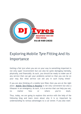 Exploring Mobile Tyre Fitting And Its Importance